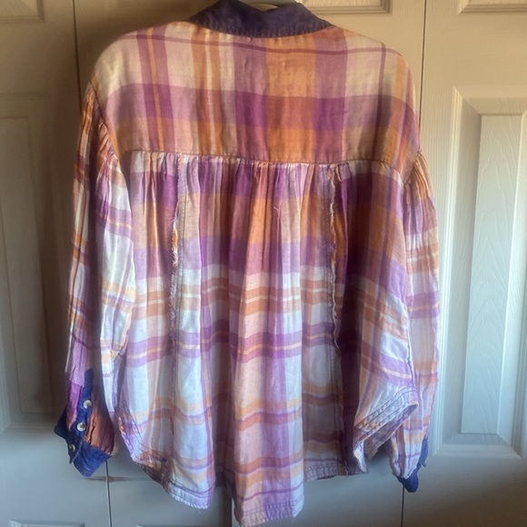 FREE PEOPLE NWT Oversized Olivia Plaid 100% Cotton Flannel Button Down Top - Picture 5 of 12